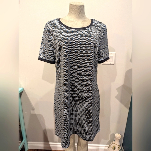 Long Tall Sally Shift Dress Short Sleeve Diamond Jacquard US 14 - Picture 3 of 17